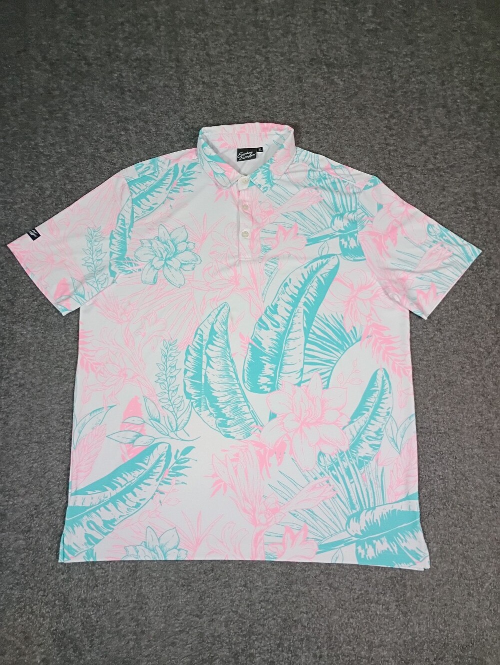 Sunday Swagger Tropical Floral Polo Shirt XL Pink Blue Golf Hawaiian Performance